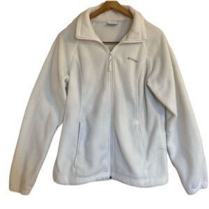 Columbia Women’s White Long Sleeve Full Zip Fleece Jacket Side Zip Pocket Large